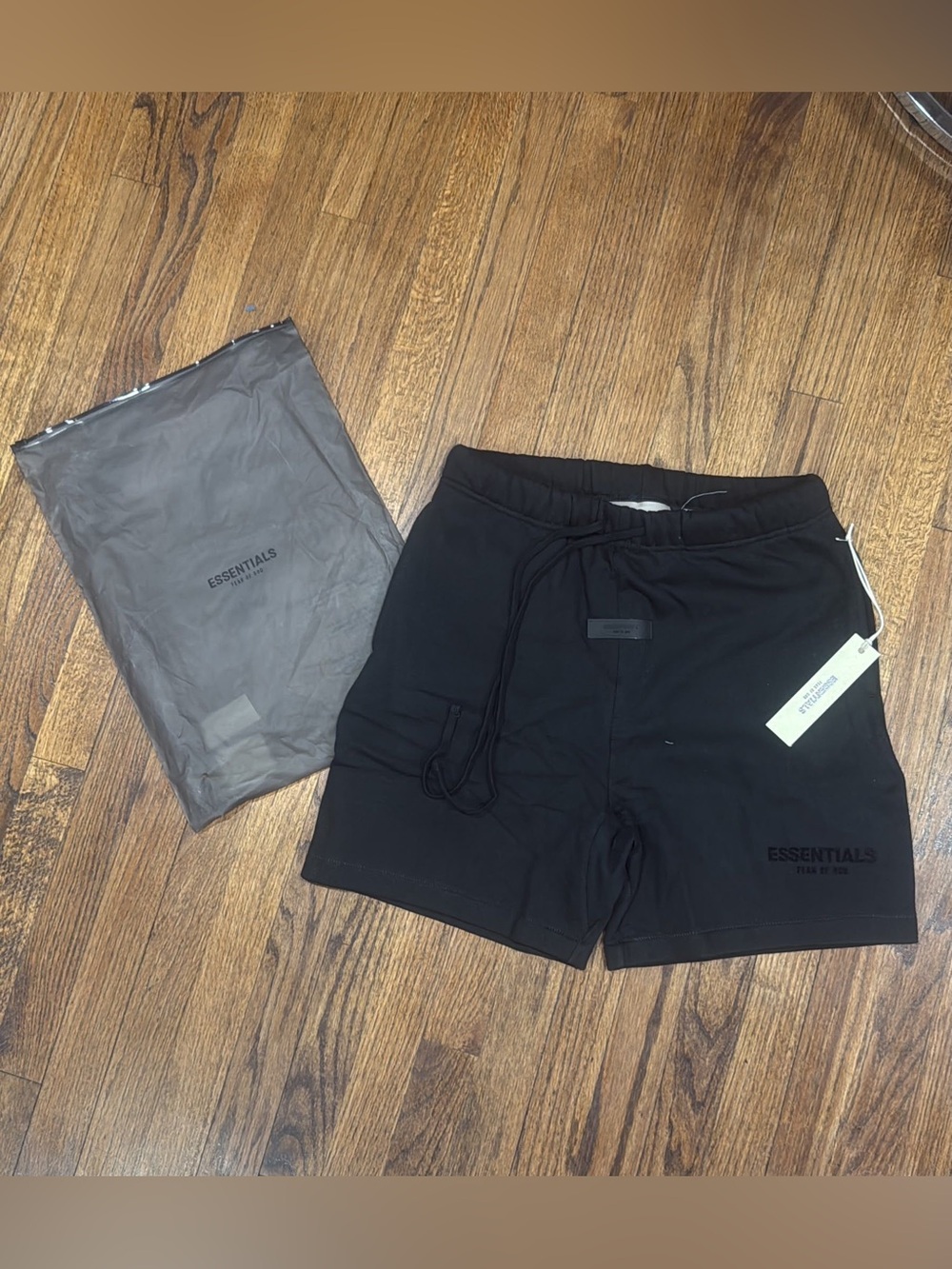 Essentials Men's Black Logo Drawstring Athletic Shorts